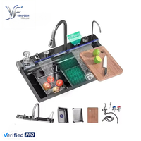 YF OEM Nouveau 2026 Évier de cuisine double cuve en acier inoxydable 304 multi-zones avec interrupteur à touches piano, débit cascade et lave-tasses pour la maison