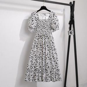 Vestidos Midi de Gasa Plisados de Verano para Mujer, Casuales, de Playa, Vacaciones, Manga Corta, Cuello Cuadrado - Product Image 5