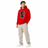 Sweat à capuche graphique personnalisé avec motif masque de ski, rouge, coupe oversize, en coton épais, style streetwear hip-hop, vente en gros