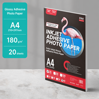 Paquete de 20 Hojas de Papel Fotográfico Autoadhesivo A4 de 180 g/m², Papel Fotográfico para Impresión de Tinta a Color