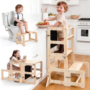 Toddler Kitchen <b>Step</b> <b>Stool</b>, 4-in-1 Foldable Standing Tower with Blackboard, <b>Stool</b> - Product Image 1