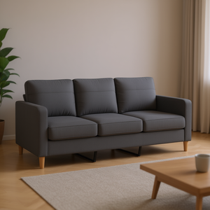 Sofá de tela gris oscuro de 70.9 pulgadas y 3 plazas con respaldo capitoné y patas de madera para sala de estar - Product Image 2