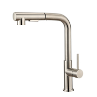 Robinet de cuisine flexible en acier inoxydable 304 nickel brossé avec jet cascade et pulvérisation laminar, mitigeur eau chaude et froide