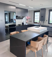 Ensembles de meubles de cuisine modernes pour appartement, construction en bois massif, plan de travail en granit, finition brillante, 5+ tiroirs réglables
