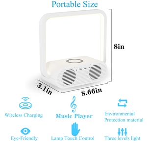 Chargeur sans fil 3-en-1, haut-parleur BT 5.0, lampe de bureau LED avec base E26, boîte à musique pour table de chevet - Abat-jour carré, alimentation CC - Product Image 3