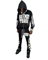Ensemble pantalon de survêtement et sweat à capuche personnalisé en coton vieilli coupé et cousu avec fermeture à glissière et délavé à l'acide