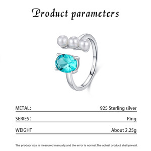 S925 Silver Oval Cut Blue <b>Crystal</b> <b>Ring</b> With Freshwater Pearls Prong Setting Romantic Women's Everyday Wear - Product Image 2