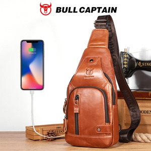 กระเป๋าคาดอกและสะพายไหล่หนังแท้ BULLCAPTAIN สำหรับผู้ชาย ดีไซน์สปอร์ตแฟชั่น พร้อมพอร์ตชาร์จ USB ปิดด้วยซิป เหมาะสำหรับใช้ในชีวิตประจำวัน - Product Image 1