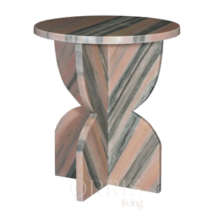 Table de chevet ronde en marbre rose, table d'appoint moderne faite à la main, base sculpturale artistique, mobilier de luxe pour la chambre à coucher, la salle à manger - Product Image 2