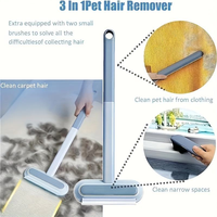 Brosse de nettoyage 4-en-1 réglable à long manche pour poils d'animaux, brosse autonettoyante en plastique pour vitres et moustiquaires