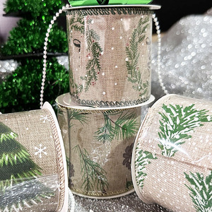 DAMAI Christmas <b>Wired</b> Edge <b>Ribbon</b> Green Christmas Tree Craft <b>Ribbon</b> <b>Wired</b> Fabric <b>Ribbon</b> for Wrapping DIY Bow Wreath Craft Making - Product Image 4