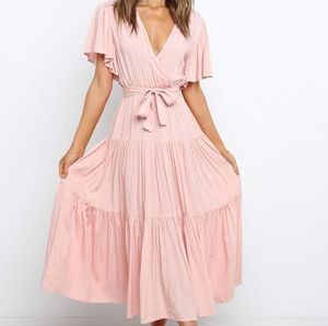 2025 señoras elegante temperamento vestido moda cuello pico manga corta mujeres al aire libre diario fiesta cena boda <span class=keywords><strong>y</strong></span> otros <span class=keywords><strong>vestidos</strong></span> largos - Product Image 3