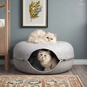 Grensoverschrijdende Groothandel Milieuvriendelijk Donut Vilt Kat Nest Alle Seizoenen Winter Warm Gesloten Kat Tunnel Schuilplaats Huis Verwijderbaar - Product Image 3