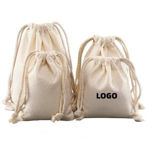 Sac à cordon en toile de coton biologique avec logo personnalisé, petit sac de shopping uni - Product Image 1