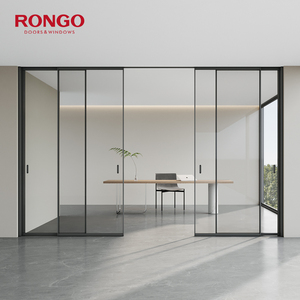 RONGO interno stretto sottile cornice di vetro <span class=keywords><strong>porta</strong></span> scorrevole balcone Full View ufficio grande 4 pannello in alluminio <span class=keywords><strong>porta</strong></span> vetrata - Product Image 1