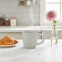 Ensemble de vaisselle en céramique blanche de luxe 4 pièces |   Assiettes et tasses durables à motifs mouchetés |   Plat de cuisson compatible four, lave-vaisselle et micro-ondes