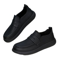 Mocassins d'été pour hommes en cuir de vachette, style britannique, décontractés, classiques, confortables, polyvalents, à bout ouvert, semelle plate, absorption des chocs