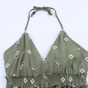 Vestidos Midi con Bordado Floral para Mujer, Cuello Halter Verde, Lazo en la Espalda, Estilo Casual para Primavera/Verano - Product Image 3