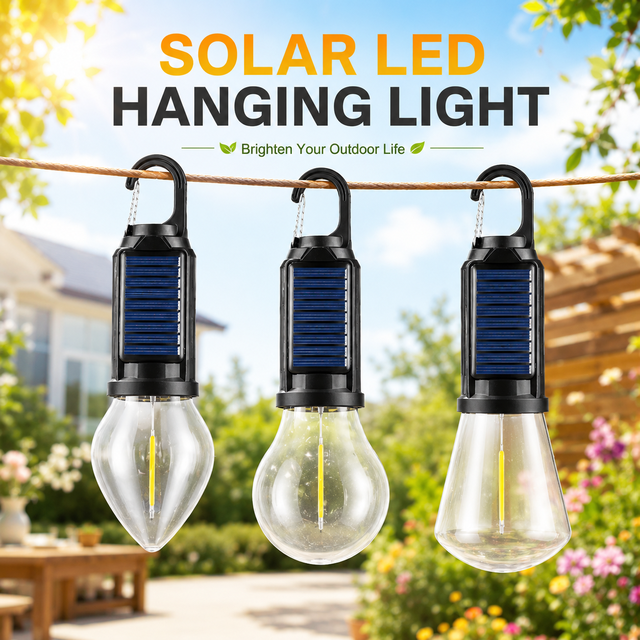ABS Portable IP65 Waterproof Outdoor Tent Light Solar Powered LED Camping Lamp Solar Garden Light Bulb Retro Tungsten Bulb