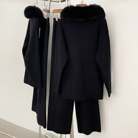 Ensemble de luxe doux et personnalisé pour femme : pantalon long ample en maille unie et pull moelleux en tricot pour l'automne (vente en gros)