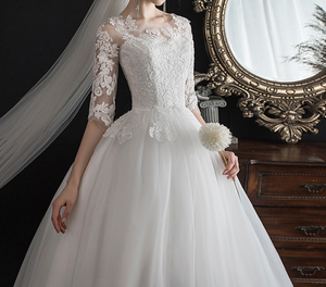 Vestido de novia de manga larga para mujer, vestido de boda de encaje impresionante, sin velo, W1001 - Product Image 4