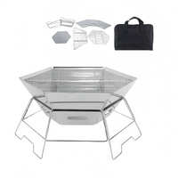 Réchaud de camping moderne, portable et pliable en acier inoxydable, barbecue extérieur au bois et au charbon de bois pour 3 à 5 personnes, avec sac de transport pour pique-nique