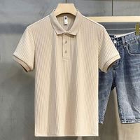 Chemises polo pour hommes de haute qualité à manches courtes, séchage rapide, imprimés rayés avec décoration boutonnée, tissu polyester de qualité pour hommes