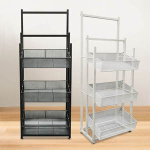 Étagère de rangement pour vêtements empilable à trois niveaux en plastique durable avec cadre en fonte et roulettes, design moderne, 50x30x130cm - Product Image 1