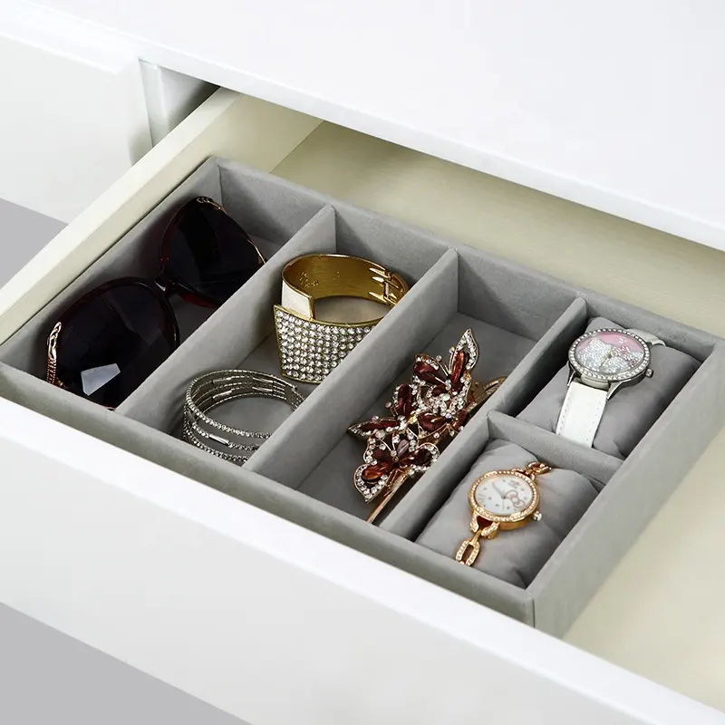 Velvet custom logo sunglasses bracelet dresser desktop storage tray cardboard drawer jewelry organizer for watches