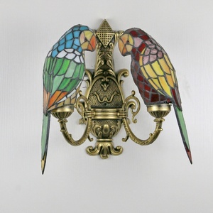 LongHuiJing Tiffany <b>Wall</b> <b>Sconce</b> Parrot Design <b>Wall</b> Light with Stained Glass Shade 2 Lights Birds <b>Wall</b> Lamp for Porch Bedroom - Product Image 3