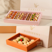 Boîte en papier alimentaire recyclé avec poignées pour pâtisseries, dattes saoudiennes, desserts, pâtisseries de boulangerie, plateau en papier, boîte à emporter pour pâtisseries et plateaux de dégustation
