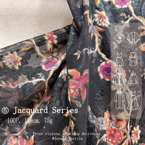 Tela Jacquard con Estampado de Estrellas, Peonías y Begonias Entrelazadas con un Cielo Nocturno, Resistente a las Arrugas, Transpirable y Suave para Ropa de Mujer - Product Image 3