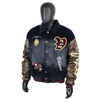 Veste de baseball oversize en velours côtelé pour homme avec manches en cuir PU et patch brodé chenille Aigle, style streetwear hip-hop