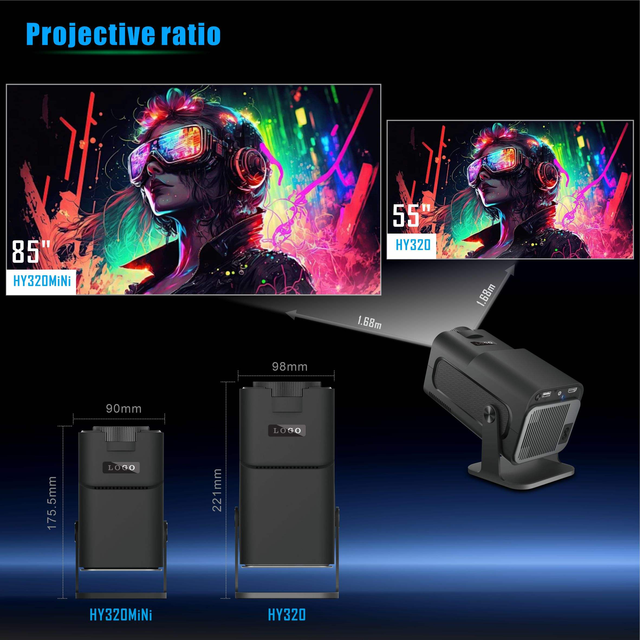 Factory Wholesale HY320 Mini Smart Portable Projector 720P 200 ANSI Android 14 WiFi Home Cinema Video Projector