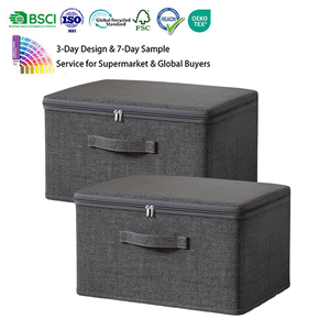 Paniers de <span class=keywords><strong>rangement</strong></span> pliables en tissu coton et lin avec couvercle zippé, lavables, pour l'organisation des vêtements dans les placards et étagères - Product Image 1