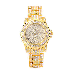 2023 tendance or Rose Sport trois yeux montre de sport pour hommes Blingbling plein diamant chiffres romains Couple montre à Quartz - Product Image 2