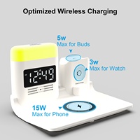 4-in-1 15W Multifunctionele draadloze opladerlamp LED-schermweergave wekker 3-traps helderheidsinstelling mobiele telefoon oordopjes smart