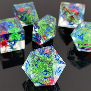 Fantasía flores juego <span class=keywords><strong>de</strong></span> <span class=keywords><strong>rol</strong></span> 16mm resina transparente borde afilado venta al por mayor dados Dnd 7 piezas Juego <span class=keywords><strong>de</strong></span> dados para juego fiesta favores - Product Image 5