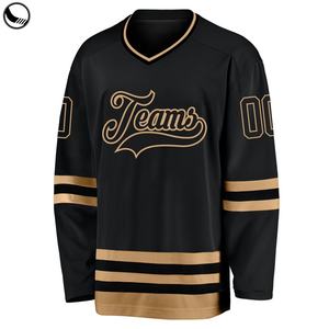 Maillots de hockey personnalisés pour jeunes hommes, vierges, sublimés, réversibles, avec broderies, maillot de hockey sur glace doré - Product Image 2