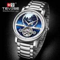 Montre mécanique automatique TEVISE OEM avec logo personnalisé, cadran tourbillon, mouvement étanche, montre homme