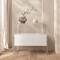 Table de chevet de luxe en acrylique durable avec tiroir cannelé, table de nuit moderne transparente pour appartement et mobilier de chambre d'hôtel