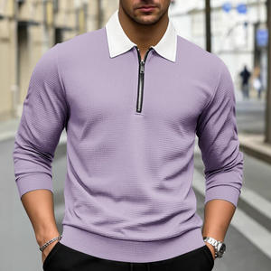 Camiseta Polo de Manga Larga con Cierre para Hombre, Color Sólido, Tejido Waffle, Transpirable, Estilo Deportivo Otoñal, Talla M - Product Image 3