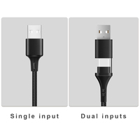 Câble de données en cuivre pur certifié CE avec logo personnalisé, prix d'usine, 3 en 1, nylon tressé, double entrée USB Type-C, charge rapide 3A, LED