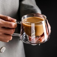 Mug en verre à double paroi isolé, service de fabrication de logo personnalisé, latte, cappuccino, lait, bureau, café, gobelet en borosilicate