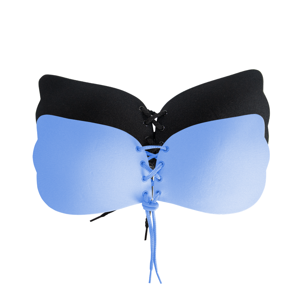 Reusable Adhesive Wing Push-Up Bra With Lace-Up Front Lift Wire-Free Solid Sexy Invisible Seamless Strapless Bra For Women