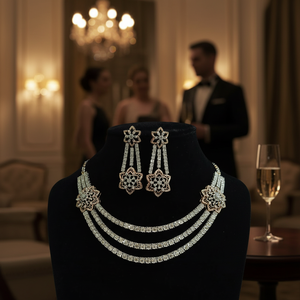 Ensemble collier en or 14 carats avec diamants blancs cultivés en laboratoire certifiés IGI, taille ronde brillante, plaqué rhodium, style ethnique pour femmes - Product Image 3