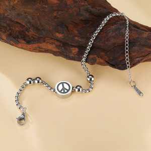 Bracelets Myshape en acier inoxydable avec symbole de la paix, perles et chaîne, pour femmes et hommes, bijoux anti-guerre, cadeau - Product Image 1