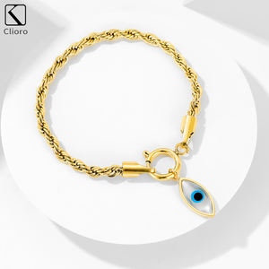 Pulsera de cable trenzado de acero inoxidable chapado en oro de 14k, accesorios contra el mal de ojo, venta al por mayor - Product Image 2