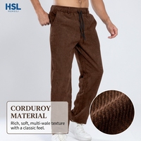 Pantalon décontracté en velours côtelé léger pour homme, coupe droite, taille mi-haute, avec cordon élastique, style vintage doux et poches latérales