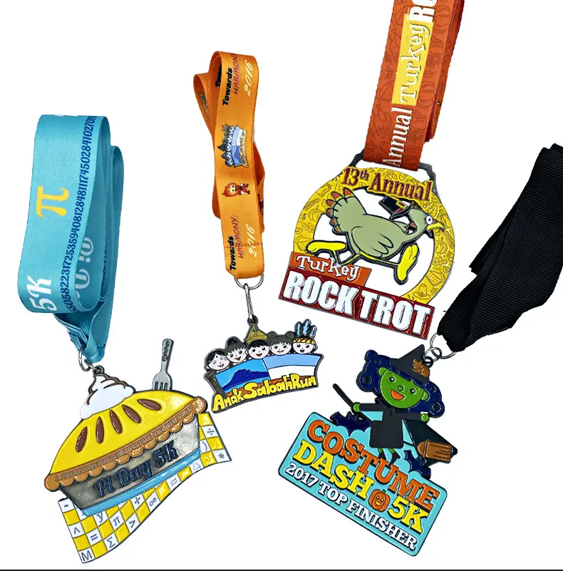 Race Manufacturers Custom Color Fun 2D Running Marathon Race Award Metal Cricket Trophies And Medals